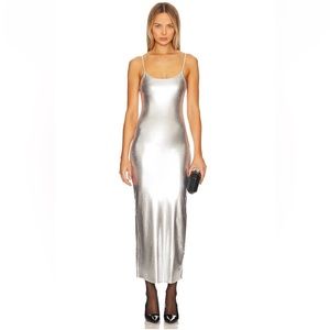 Weworewhat scoop maxi slip dress in Metallic Silver